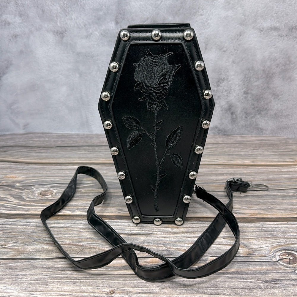 Black Rose Vegan Leather Cross Coffin Crossbody/Shoulder Bag NWOT​​